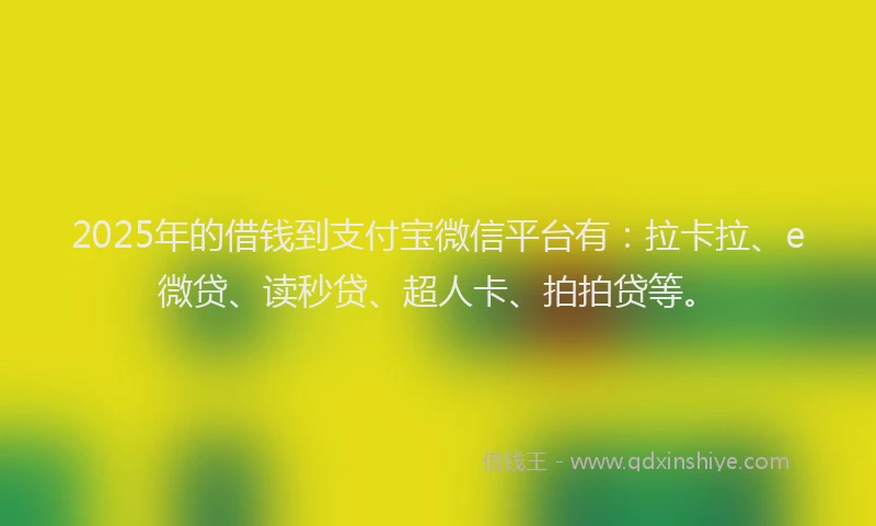 2025年的借钱到支付宝微信平台有：拉卡拉、e微贷、读秒贷、超人卡、拍拍贷等。