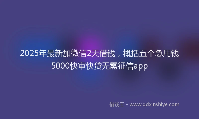2025年最新加微信2天借钱，概括五个急用钱5000快审快贷无需征信app