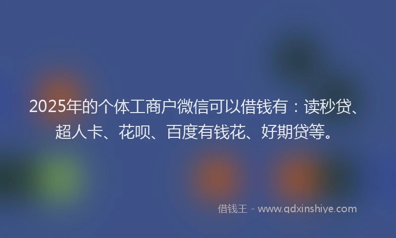 2025年的个体工商户微信可以借钱有：读秒贷、超人卡、花呗、百度有钱花、好期贷等。