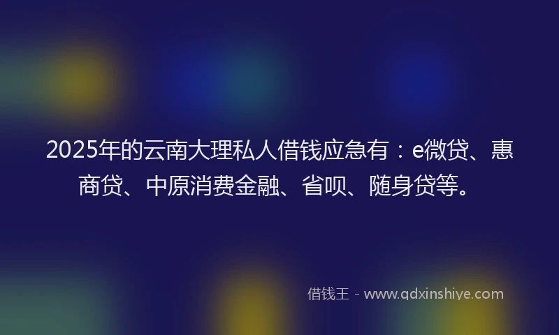 2025年的云南大理私人借钱应急有：e微贷、惠商贷、中原消费金融、省呗、随身贷等。