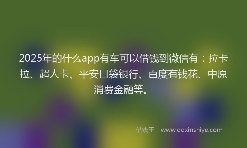 2025年的什么app有车可以借钱到微信有：拉卡拉、超人卡、平安口袋银行、百度有钱花、中原消费金融等。