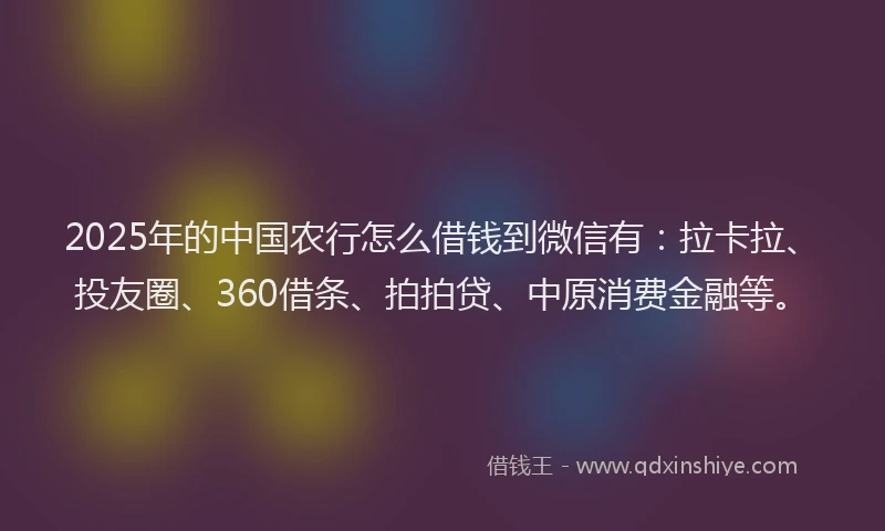 2025年的中国农行怎么借钱到微信有：拉卡拉、投友圈、360借条、拍拍贷、中原消费金融等。