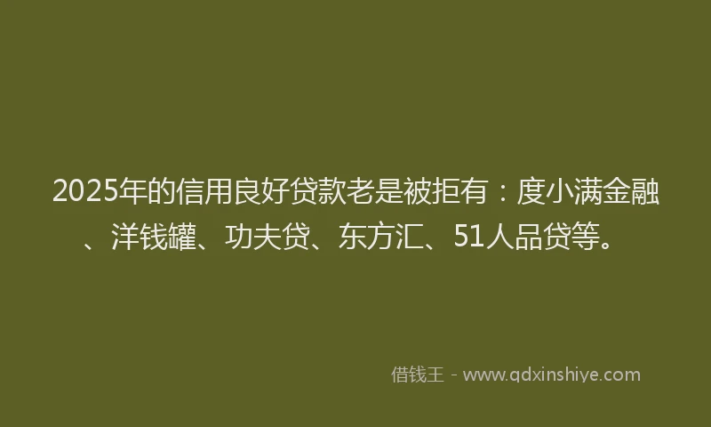 2025年的信用良好贷款老是被拒有：度小满金融、洋钱罐、功夫贷、东方汇、51人品贷等。