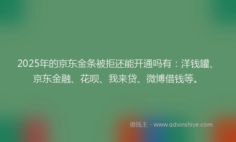 2025年的京东金条被拒还能开通吗有：洋钱罐、京东金融、花呗、我来贷、微博借钱等。