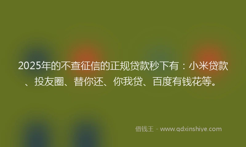 2025年的不查征信的正规贷款秒下有：小米贷款、投友圈、替你还、你我贷、百度有钱花等。