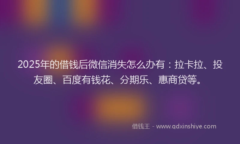 2025年的借钱后微信消失怎么办有：拉卡拉、投友圈、百度有钱花、分期乐、惠商贷等。