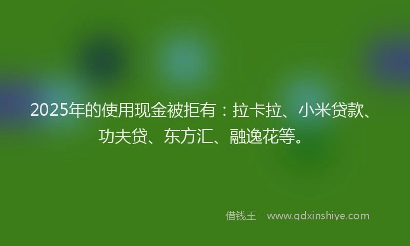 2025年的使用现金被拒有：拉卡拉、小米贷款、功夫贷、东方汇、融逸花等。