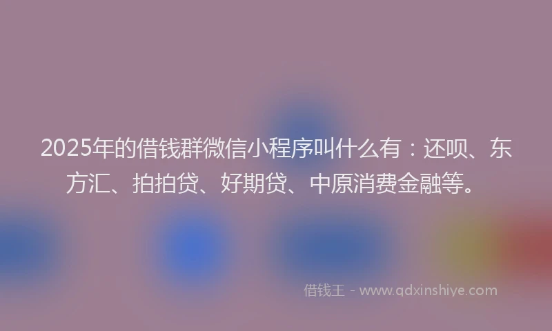 2025年的借钱群微信小程序叫什么有：还呗、东方汇、拍拍贷、好期贷、中原消费金融等。