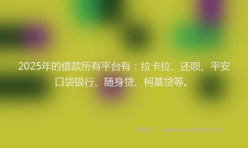 2025年的借款所有平台有：拉卡拉、还呗、平安口袋银行、随身贷、柯基贷等。