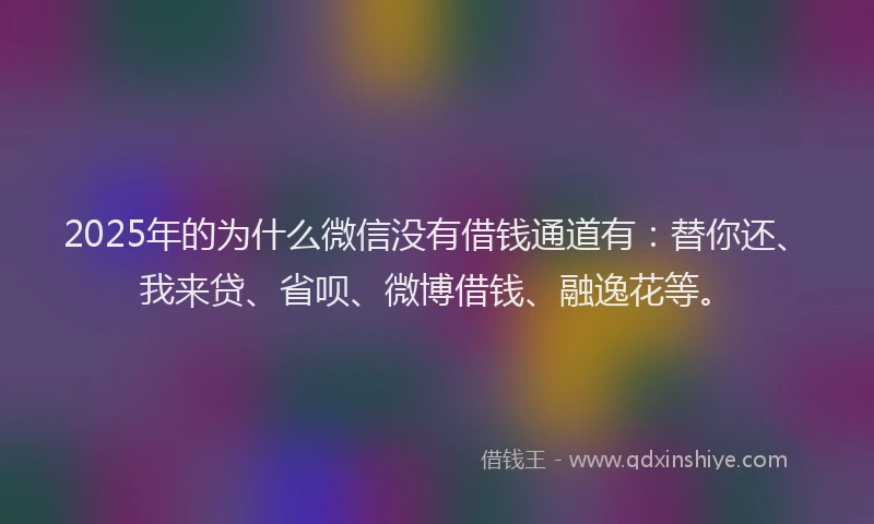 2025年的为什么微信没有借钱通道有：替你还、我来贷、省呗、微博借钱、融逸花等。