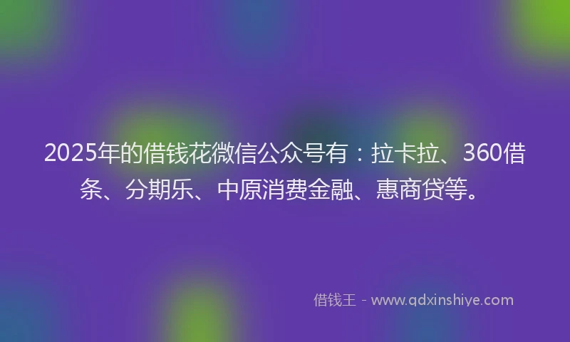 2025年的借钱花微信公众号有：拉卡拉、360借条、分期乐、中原消费金融、惠商贷等。