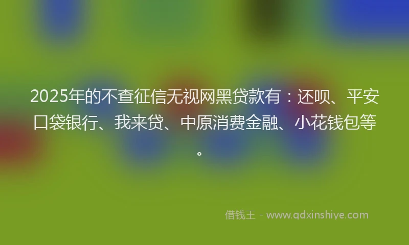 2025年的不查征信无视网黑贷款有：还呗、平安口袋银行、我来贷、中原消费金融、小花钱包等。
