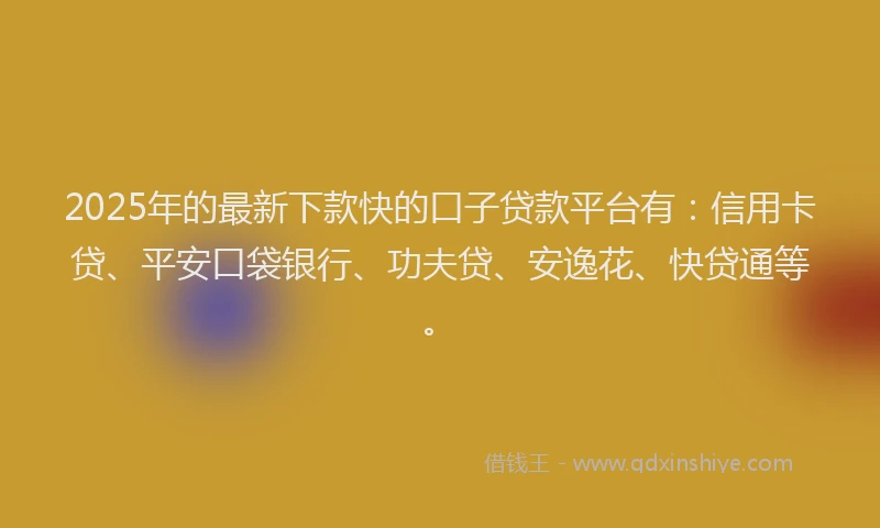 2025年的最新下款快的口子贷款平台有：信用卡贷、平安口袋银行、功夫贷、安逸花、快贷通等。