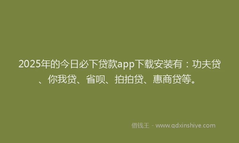 2025年的今日必下贷款app下载安装有：功夫贷、你我贷、省呗、拍拍贷、惠商贷等。