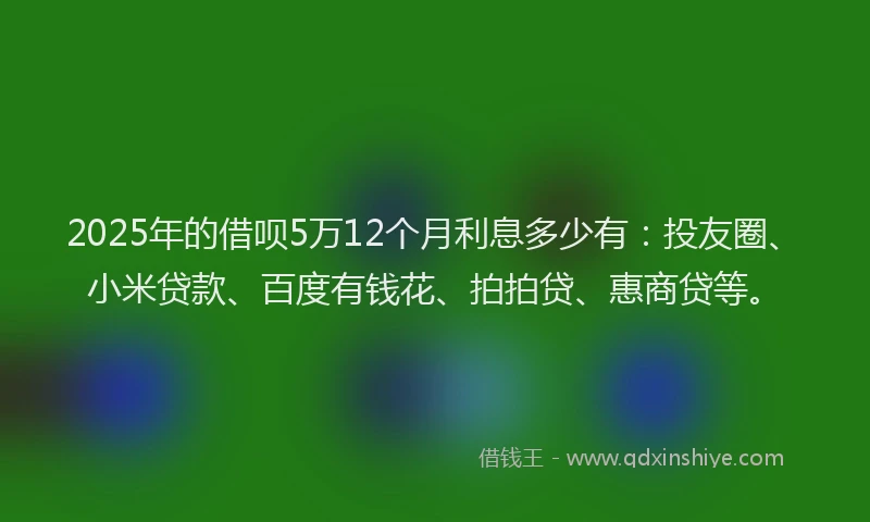 2025年的借呗5万12个月利息多少有：投友圈、小米贷款、百度有钱花、拍拍贷、惠商贷等。
