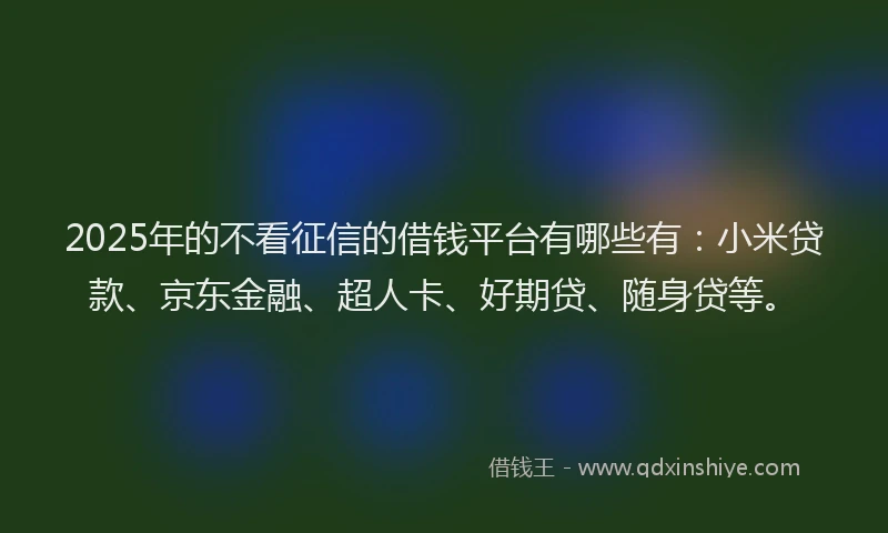 2025年的不看征信的借钱平台有哪些有：小米贷款、京东金融、超人卡、好期贷、随身贷等。