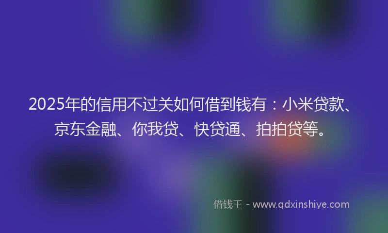 2025年的信用不过关如何借到钱有：小米贷款、京东金融、你我贷、快贷通、拍拍贷等。