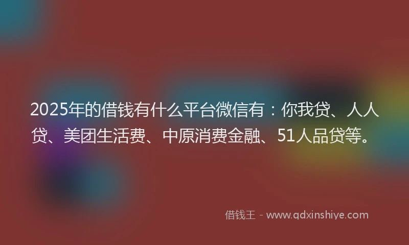 2025年的借钱有什么平台微信有：你我贷、人人贷、美团生活费、中原消费金融、51人品贷等。