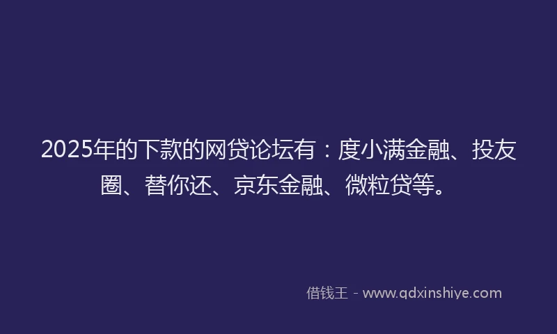 2025年的下款的网贷论坛有：度小满金融、投友圈、替你还、京东金融、微粒贷等。