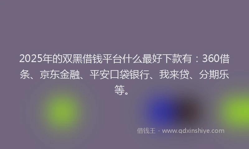 2025年的双黑借钱平台什么最好下款有：360借条、京东金融、平安口袋银行、我来贷、分期乐等。