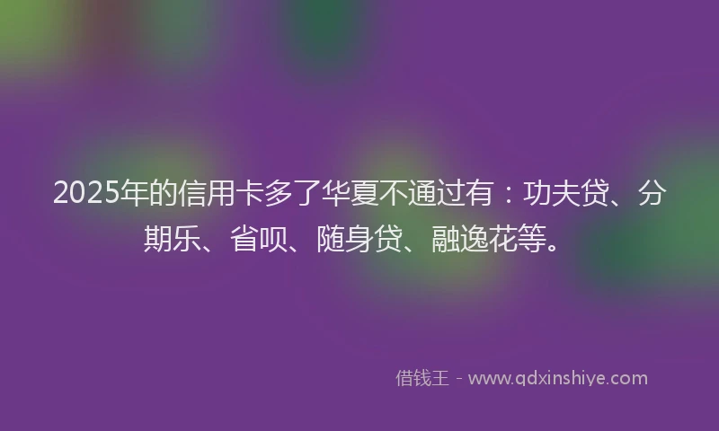 2025年的信用卡多了华夏不通过有：功夫贷、分期乐、省呗、随身贷、融逸花等。
