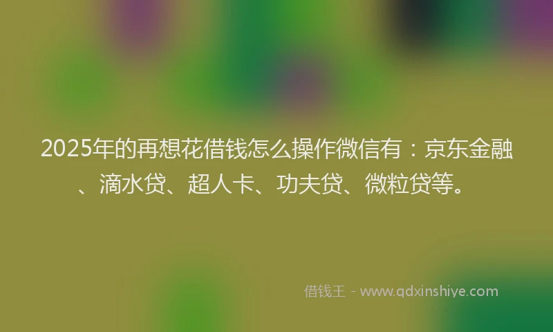 2025年的再想花借钱怎么操作微信有：京东金融、滴水贷、超人卡、功夫贷、微粒贷等。