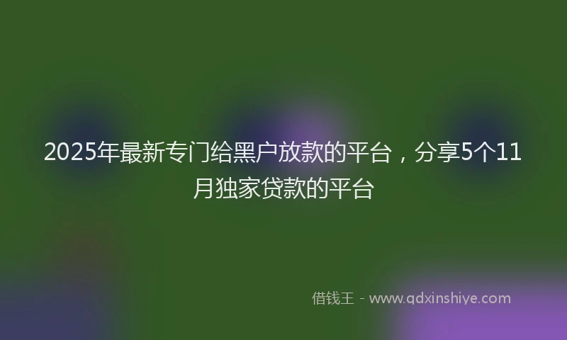 2025年最新专门给黑户放款的平台，分享5个11月独家贷款的平台