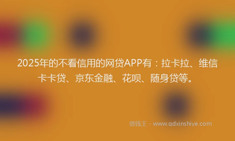 2025年的不看信用的网贷APP有：拉卡拉、维信卡卡贷、京东金融、花呗、随身贷等。
