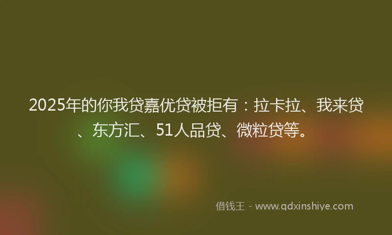 2025年的你我贷嘉优贷被拒有：拉卡拉、我来贷、东方汇、51人品贷、微粒贷等。
