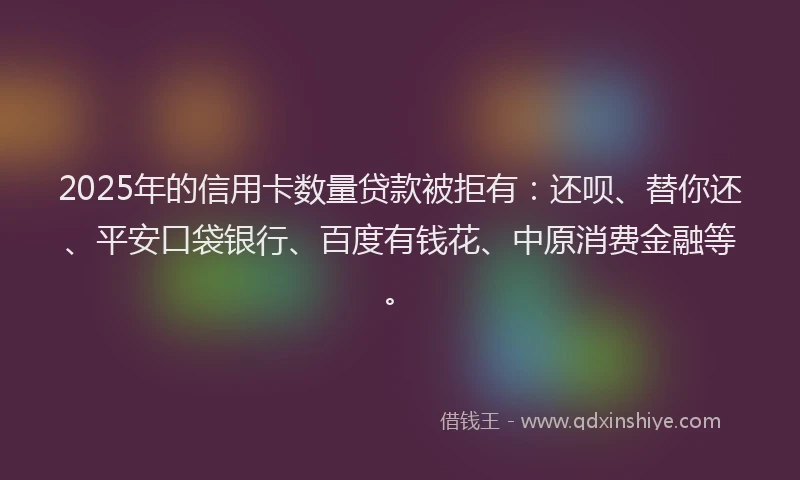 2025年的信用卡数量贷款被拒有：还呗、替你还、平安口袋银行、百度有钱花、中原消费金融等。