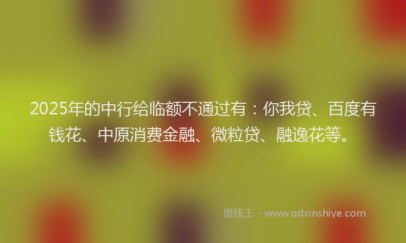 2025年的中行给临额不通过有：你我贷、百度有钱花、中原消费金融、微粒贷、融逸花等。