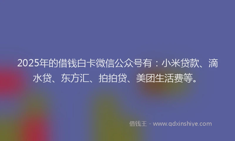 2025年的借钱白卡微信公众号有：小米贷款、滴水贷、东方汇、拍拍贷、美团生活费等。