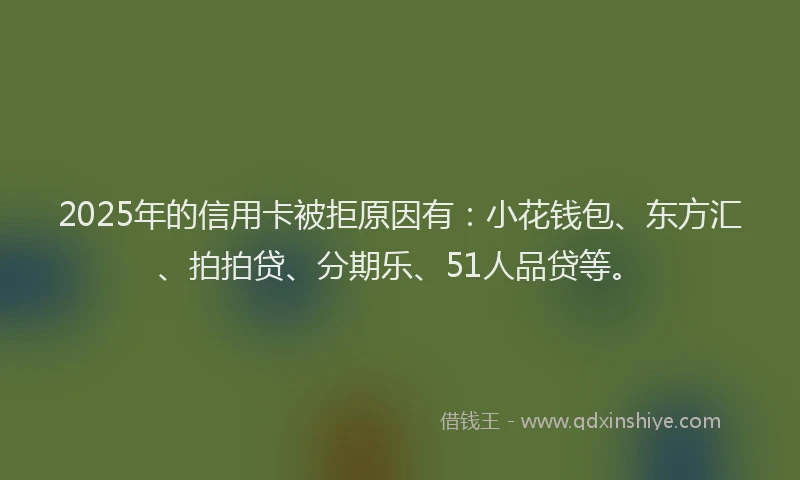 2025年的信用卡被拒原因有：小花钱包、东方汇、拍拍贷、分期乐、51人品贷等。