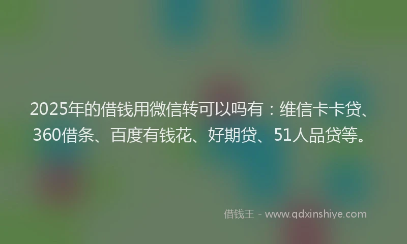 2025年的借钱用微信转可以吗有：维信卡卡贷、360借条、百度有钱花、好期贷、51人品贷等。