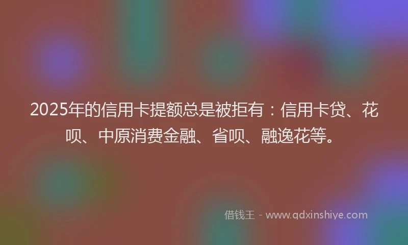 2025年的信用卡提额总是被拒有：信用卡贷、花呗、中原消费金融、省呗、融逸花等。