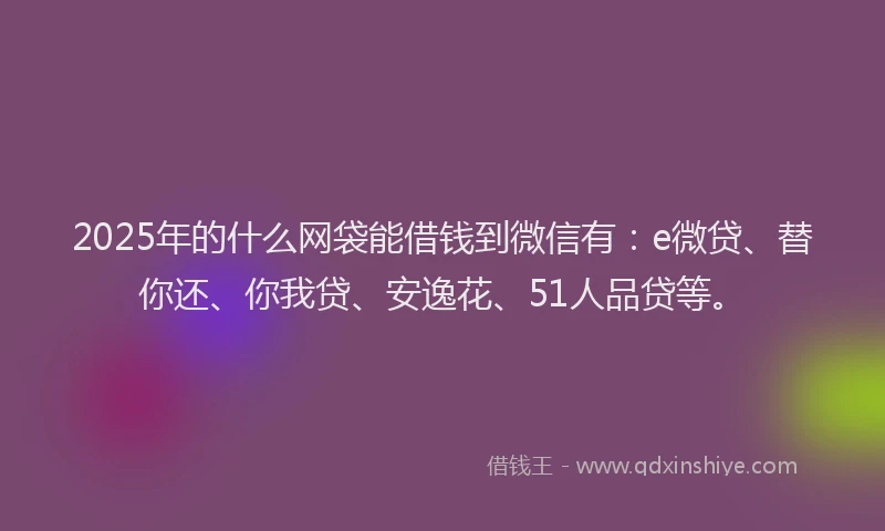 2025年的什么网袋能借钱到微信有：e微贷、替你还、你我贷、安逸花、51人品贷等。