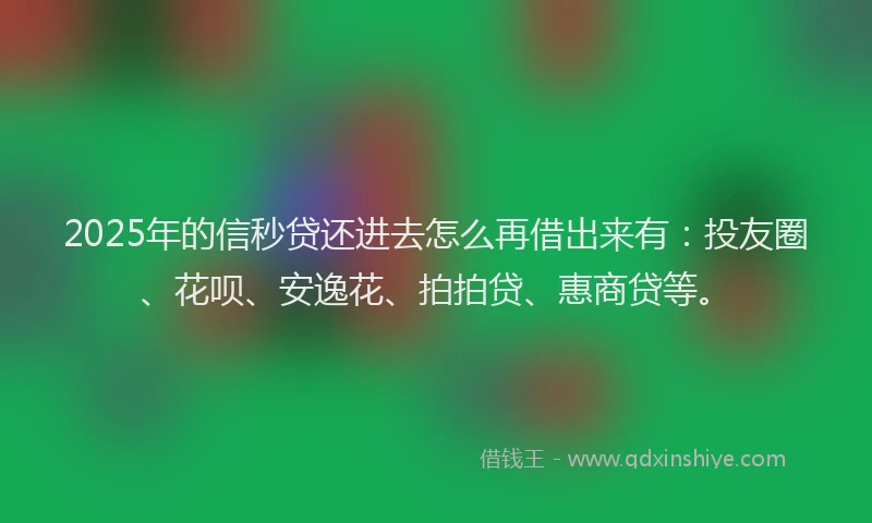 2025年的信秒贷还进去怎么再借出来有：投友圈、花呗、安逸花、拍拍贷、惠商贷等。