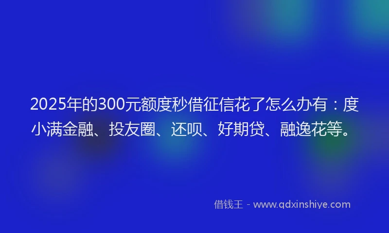 2025年的300元额度秒借征信花了怎么办有：度小满金融、投友圈、还呗、好期贷、融逸花等。