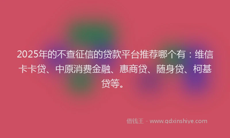2025年的不查征信的贷款平台推荐哪个有：维信卡卡贷、中原消费金融、惠商贷、随身贷、柯基贷等。