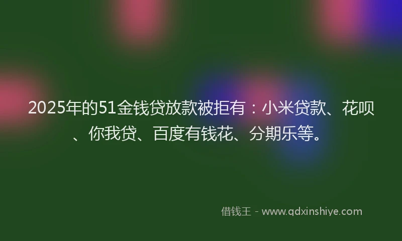 2025年的51金钱贷放款被拒有：小米贷款、花呗、你我贷、百度有钱花、分期乐等。