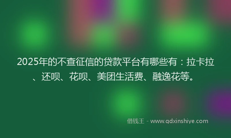 2025年的不查征信的贷款平台有哪些有：拉卡拉、还呗、花呗、美团生活费、融逸花等。