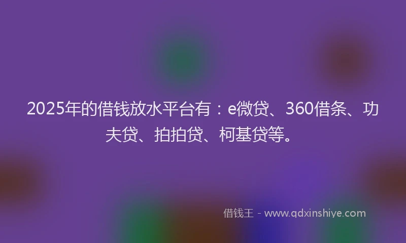 2025年的借钱放水平台有：e微贷、360借条、功夫贷、拍拍贷、柯基贷等。