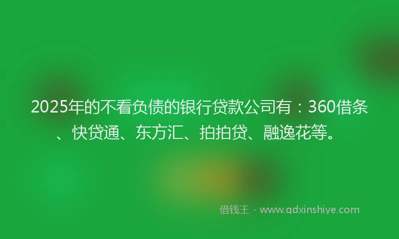 2025年的不看负债的银行贷款公司有：360借条、快贷通、东方汇、拍拍贷、融逸花等。