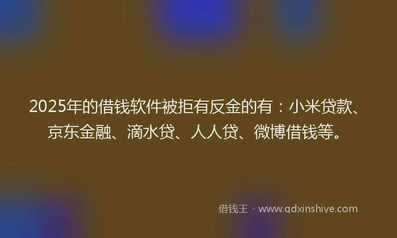 2025年的借钱软件被拒有反金的有：小米贷款、京东金融、滴水贷、人人贷、微博借钱等。