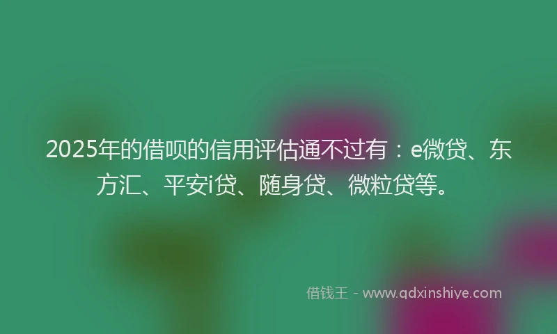 2025年的借呗的信用评估通不过有：e微贷、东方汇、平安i贷、随身贷、微粒贷等。