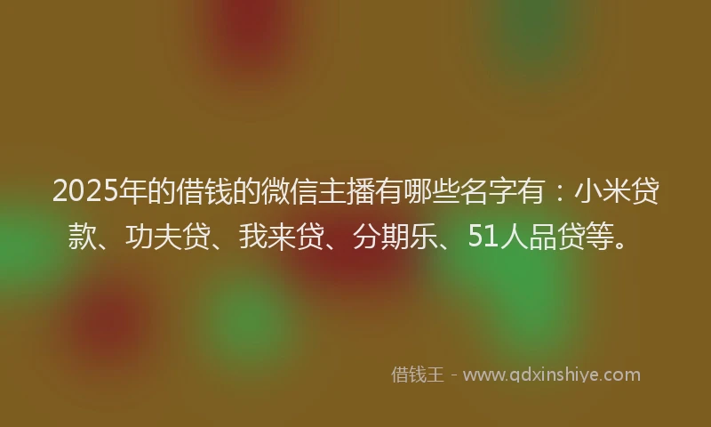 2025年的借钱的微信主播有哪些名字有：小米贷款、功夫贷、我来贷、分期乐、51人品贷等。