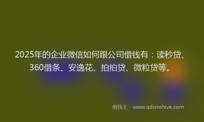 2025年的企业微信如何跟公司借钱有：读秒贷、360借条、安逸花、拍拍贷、微粒贷等。