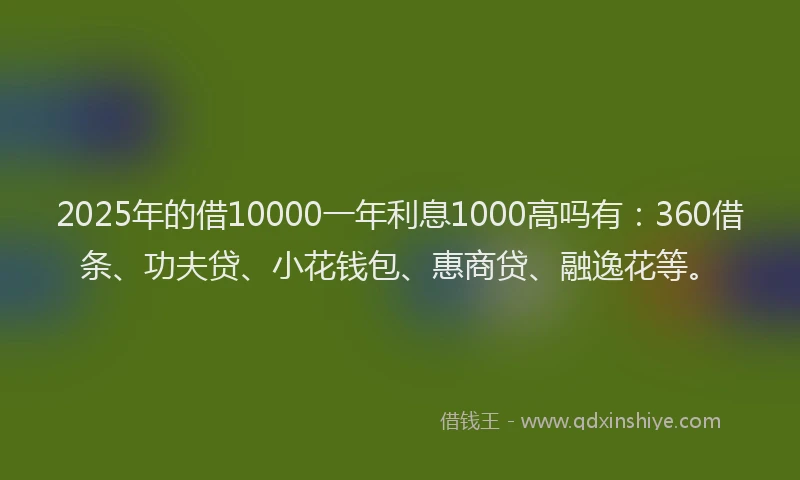 2025年的借10000一年利息1000高吗有：360借条、功夫贷、小花钱包、惠商贷、融逸花等。