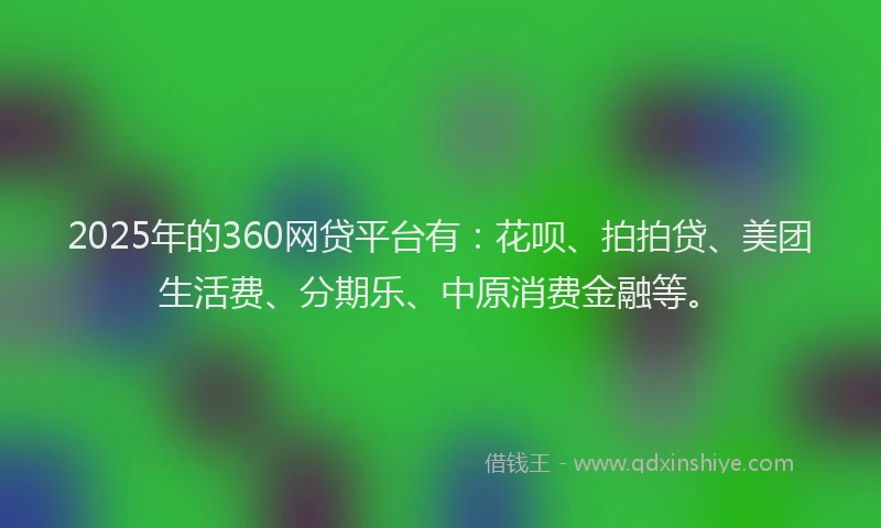 2025年的360网贷平台有：花呗、拍拍贷、美团生活费、分期乐、中原消费金融等。
