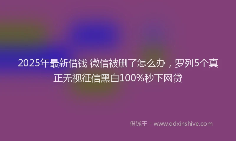 2025年最新借钱 微信被删了怎么办，罗列5个真正无视征信黑白100%秒下网贷